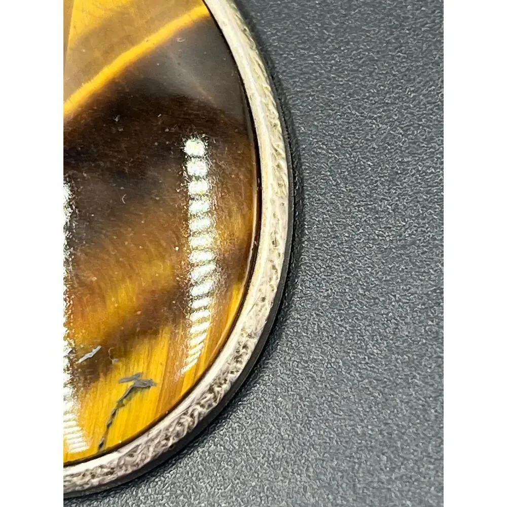 By Schneider‎ Signed Vintage Sterling Silver Bezel Large Tigers Eye Pendant
